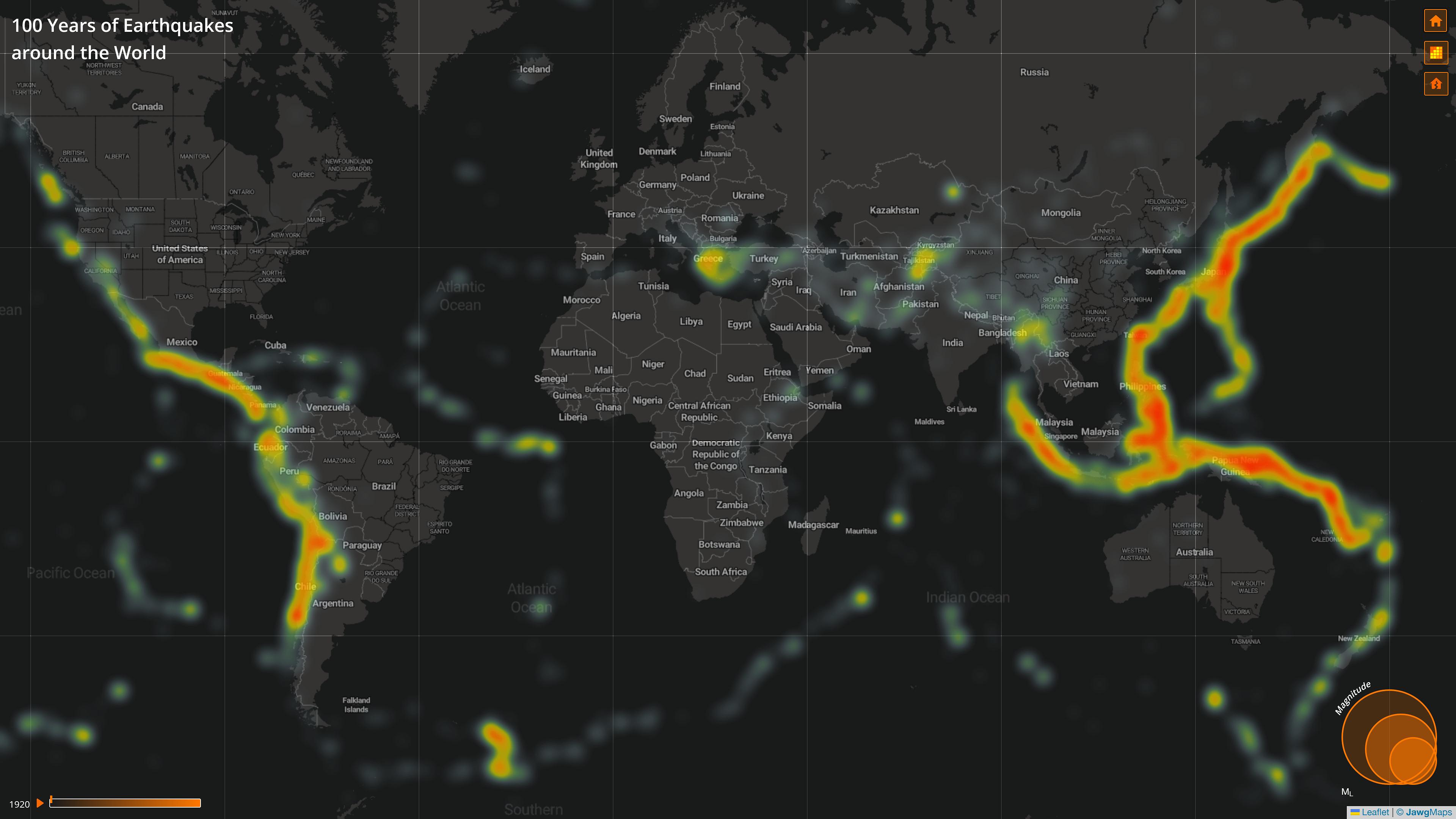 100 Years of Earthquakes Around the World